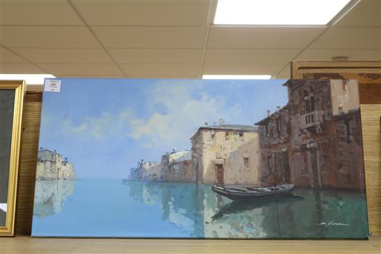 M. Lasciani, oil on canvas, Venetian backwater, signed, 40 x 81cm.